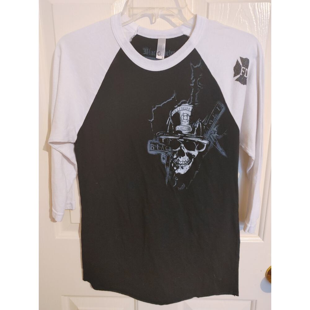 Black Helmet Women's T-Shirt Long Sleeve Firefighter Skull Small